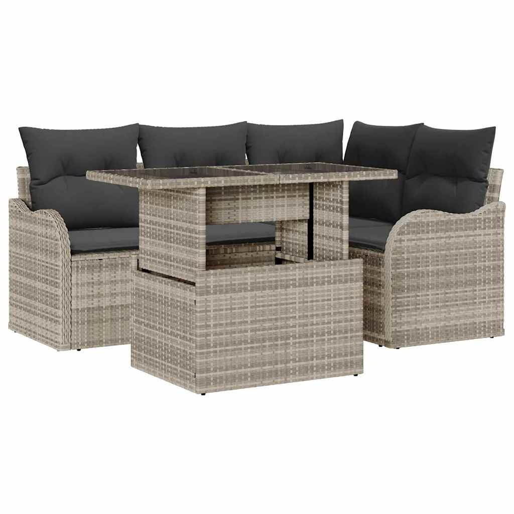 Kültéri étkező szett párnával 5 pcs Világosszürke Poli rattan