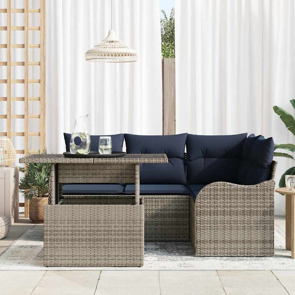 Kültéri étkező szett 5 db Szürke Poli rattan
