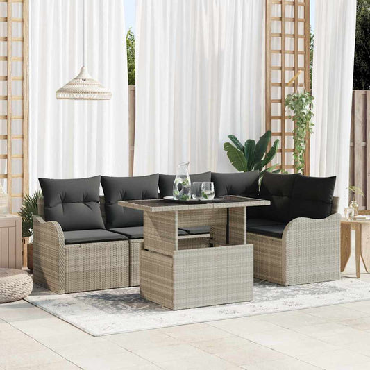 Étkezőgarnitúra párnával 6 pcs Világosszürke Poli rattan