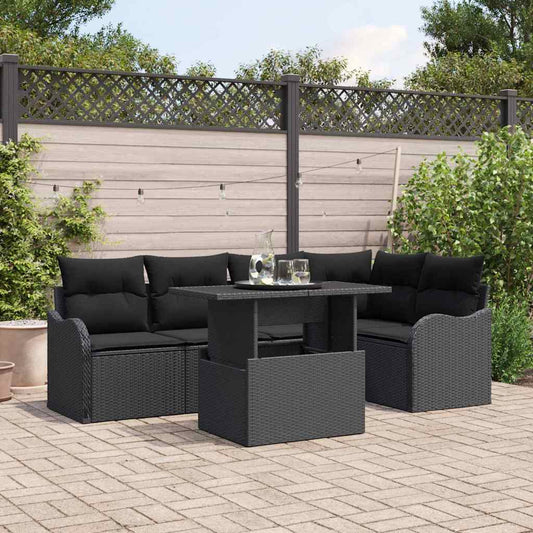 Étkezőgarnitúra párnával 6 pcs Fekete Poli rattan