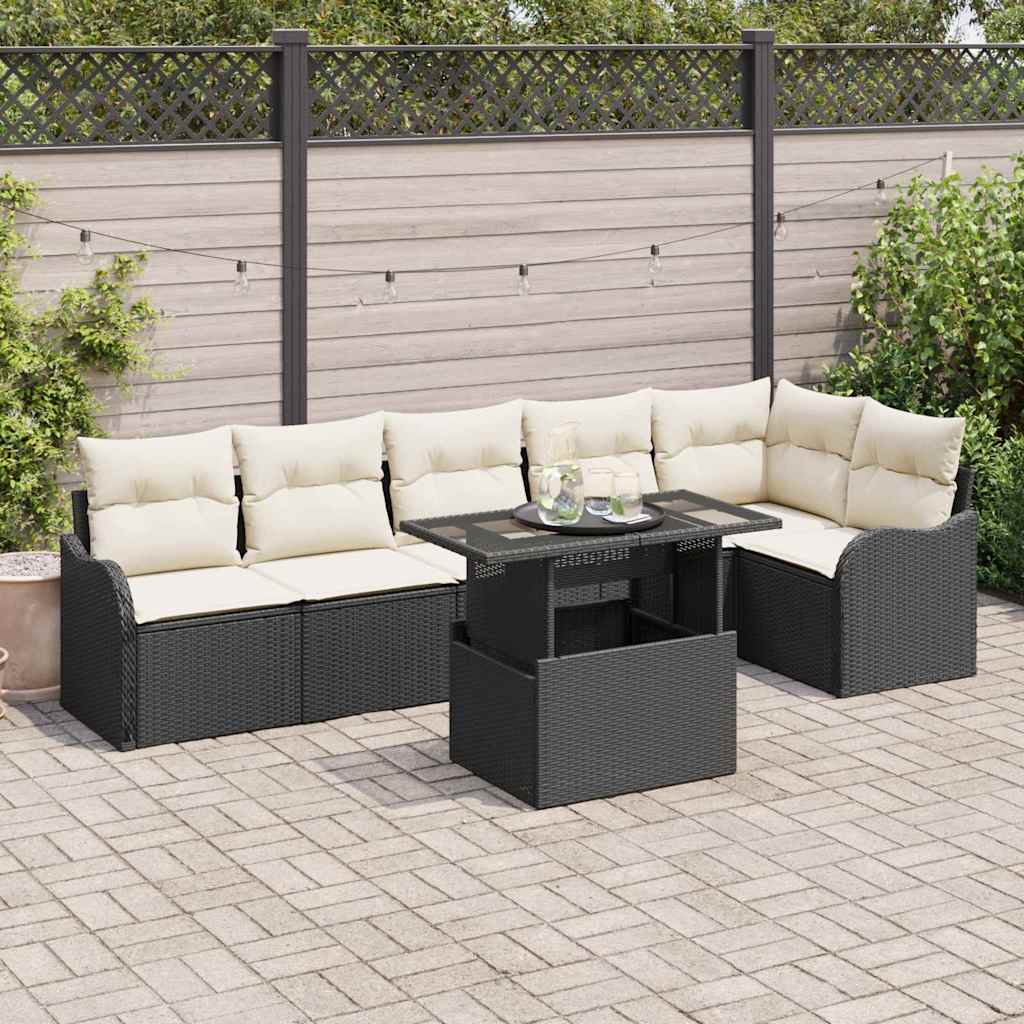 Kanapé Szett párnával 7 pcs Fekete Poli rattan