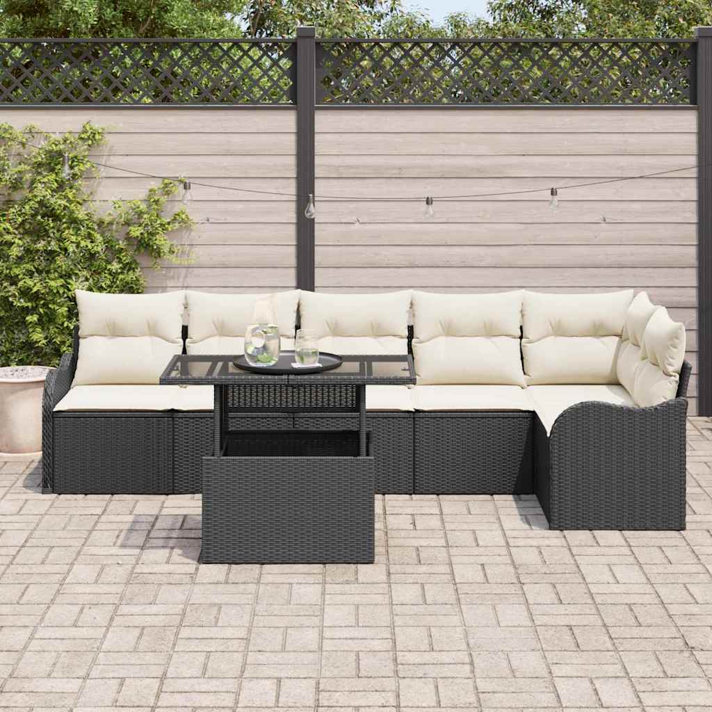 Kanapé Szett párnával 7 pcs Fekete Poli rattan