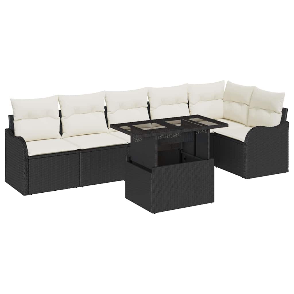 Kanapé Szett párnával 7 pcs Fekete Poli rattan