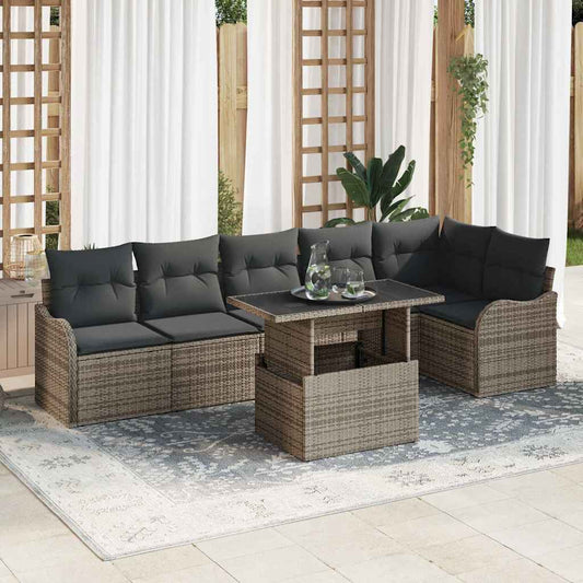 Kanapé Szett párnával 7 pcs Szürke Poli rattan