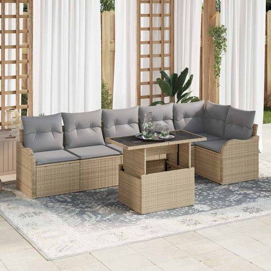 Kanapé Szett párnával 7 pcs Bézs Poli rattan