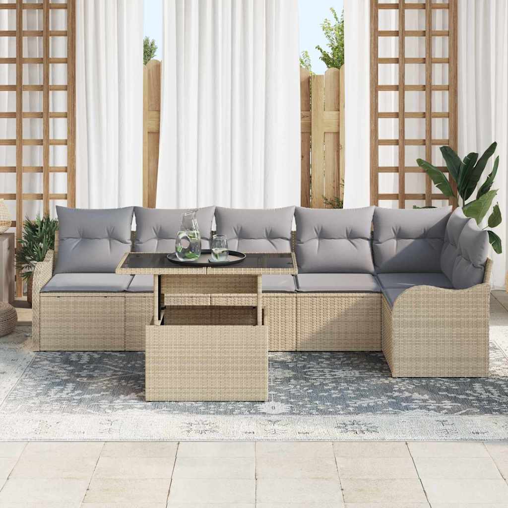Kanapé Szett párnával 7 pcs Bézs Poli rattan