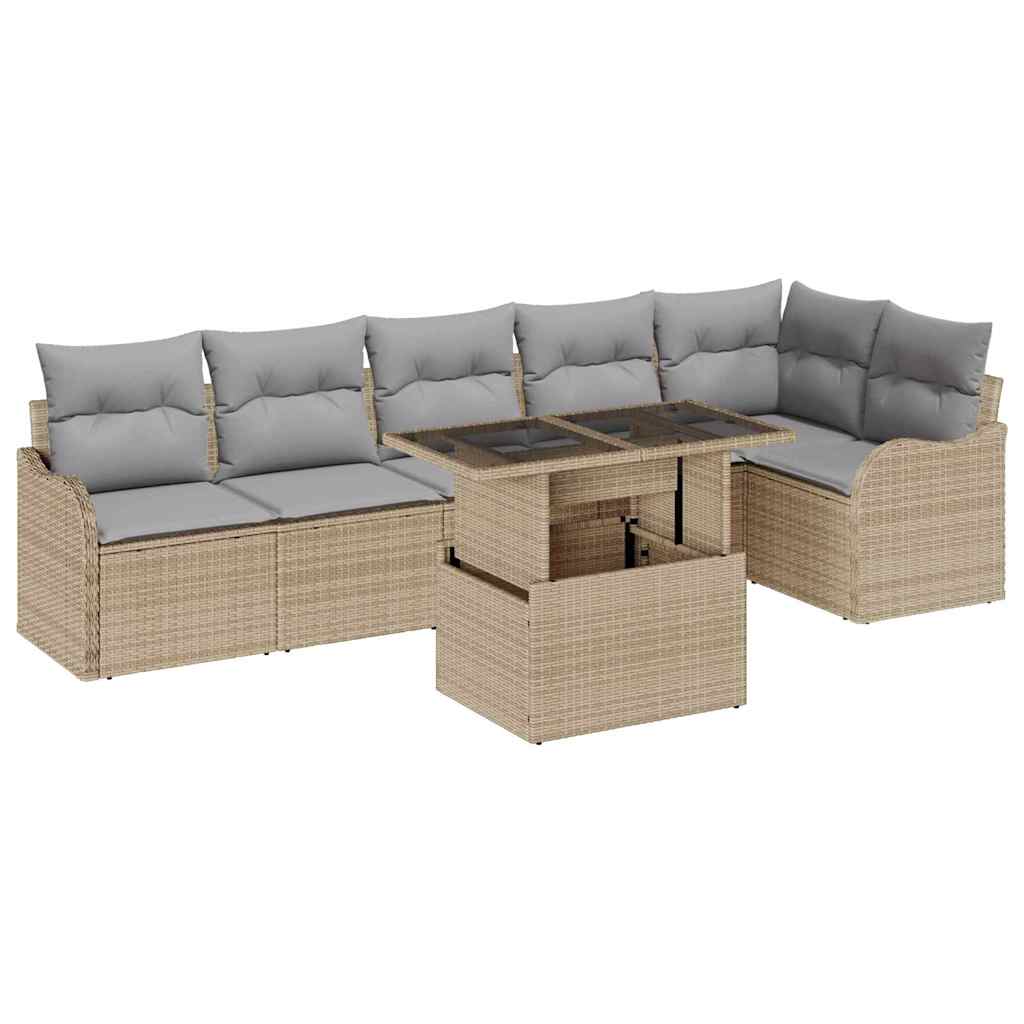 Kanapé Szett párnával 7 pcs Bézs Poli rattan