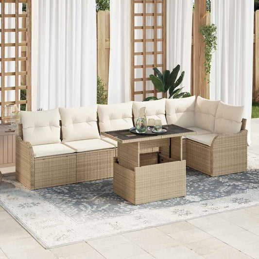 Kanapé Szett párnával 7 pcs Bézs Poli rattan