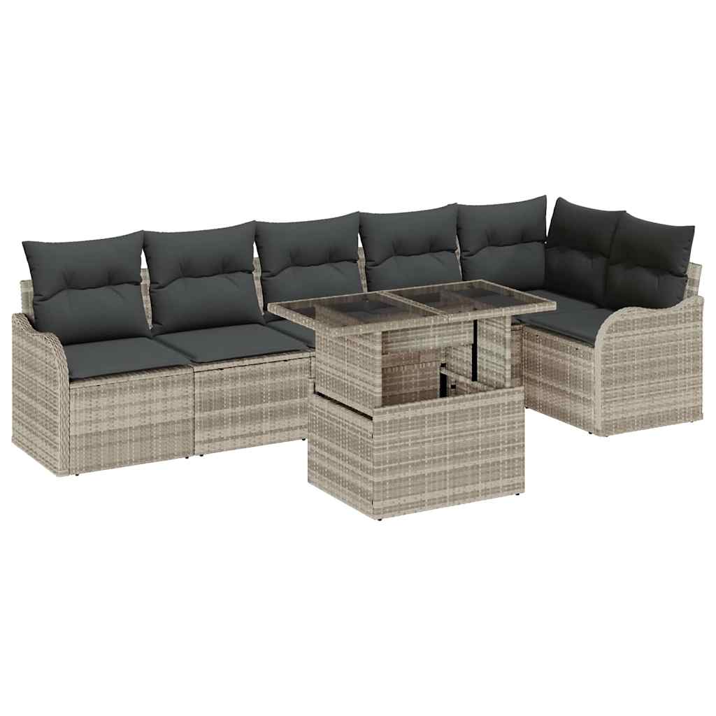 Kanapé Szett párnával 7 pcs Világosszürke Poli rattan