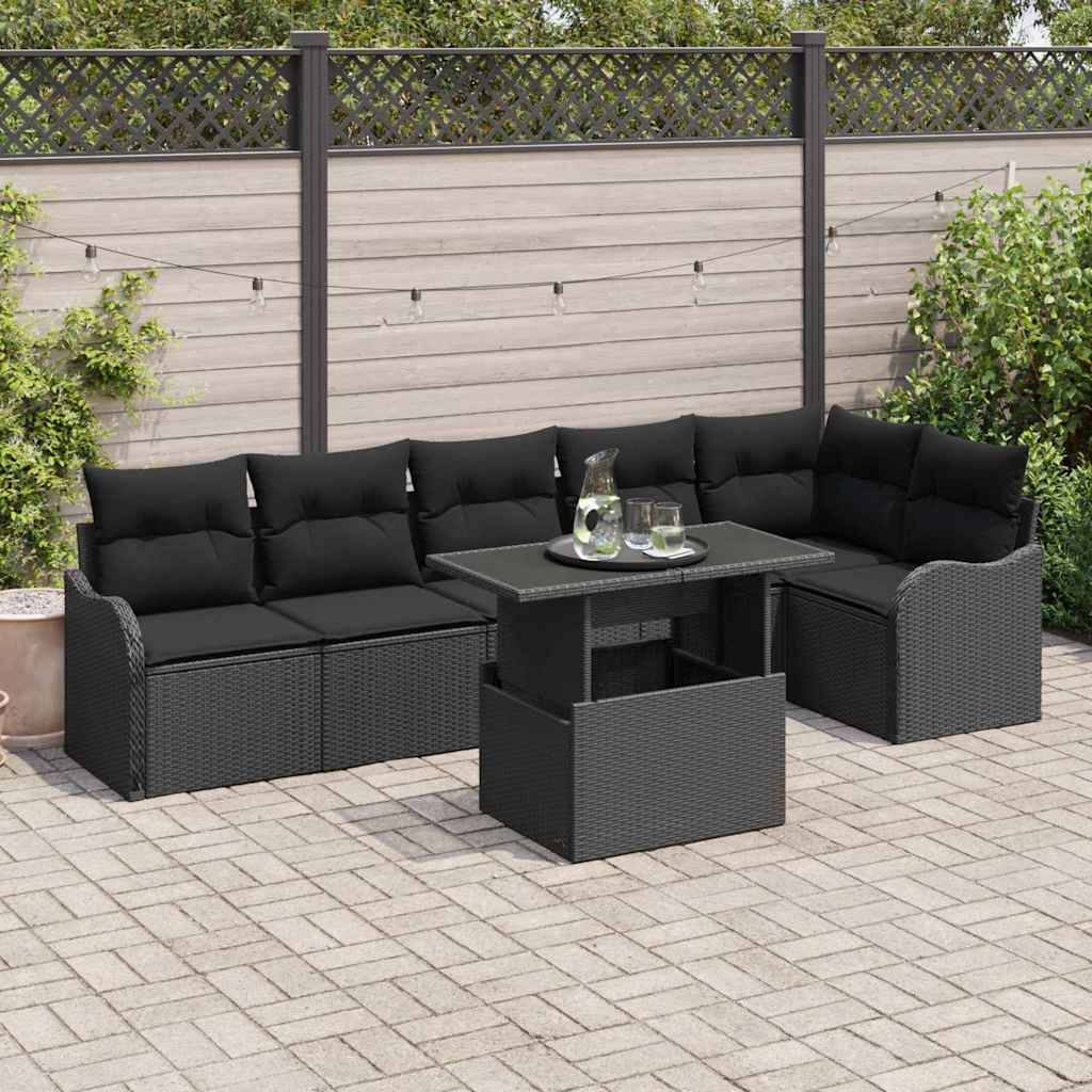 Kanapé Szett párnával 7 pcs Fekete Poli rattan
