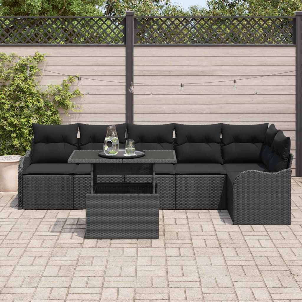 Kanapé Szett párnával 7 pcs Fekete Poli rattan