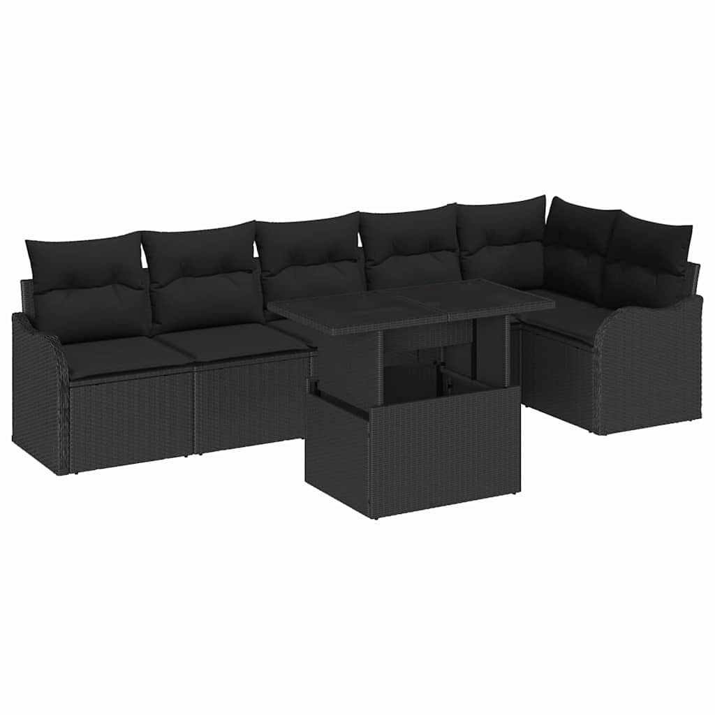 Kanapé Szett párnával 7 pcs Fekete Poli rattan