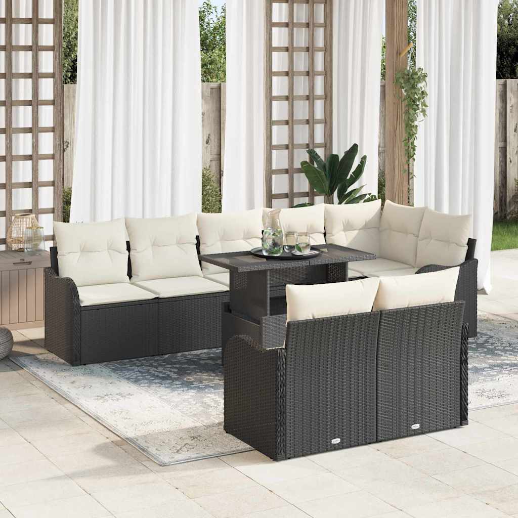 Hálószoba szett párnával 9 pcs Fekete Poli rattan
