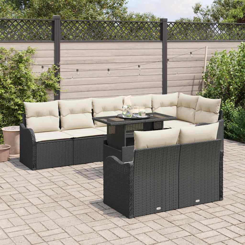 Hálószoba szett párnával 9 pcs Fekete Poli rattan