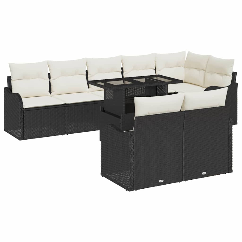 Hálószoba szett párnával 9 pcs Fekete Poli rattan