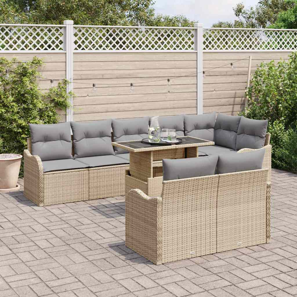 Hálószoba szett párnával 9 pcs Bézs Poli rattan