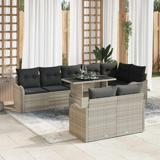 Hálószoba szett párnával 9 pcs Világosszürke Poli rattan