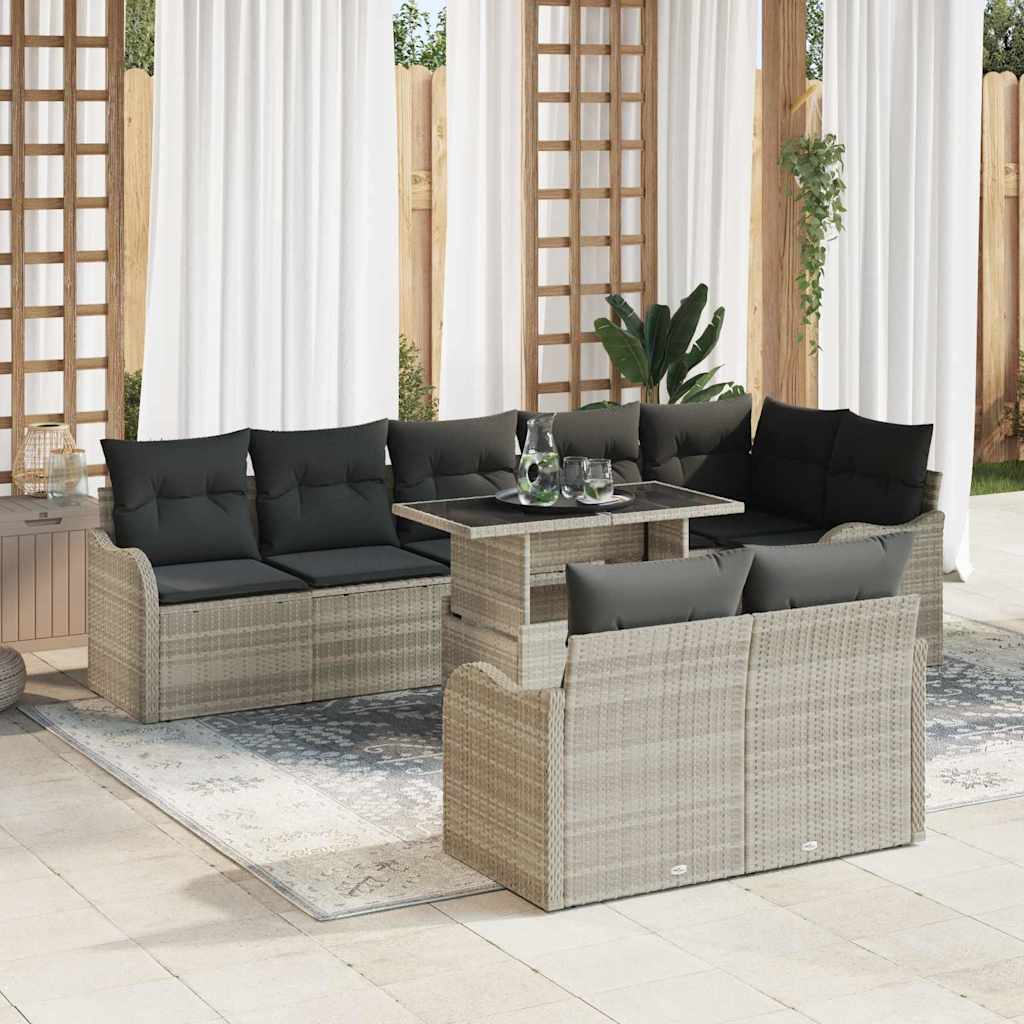 Hálószoba szett párnával 9 pcs Világosszürke Poli rattan