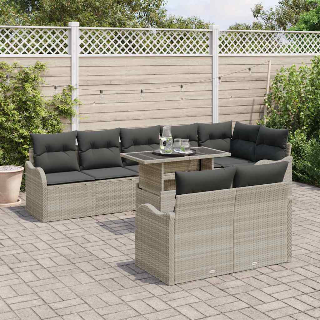 Hálószoba szett párnával 9 pcs Világosszürke Poli rattan