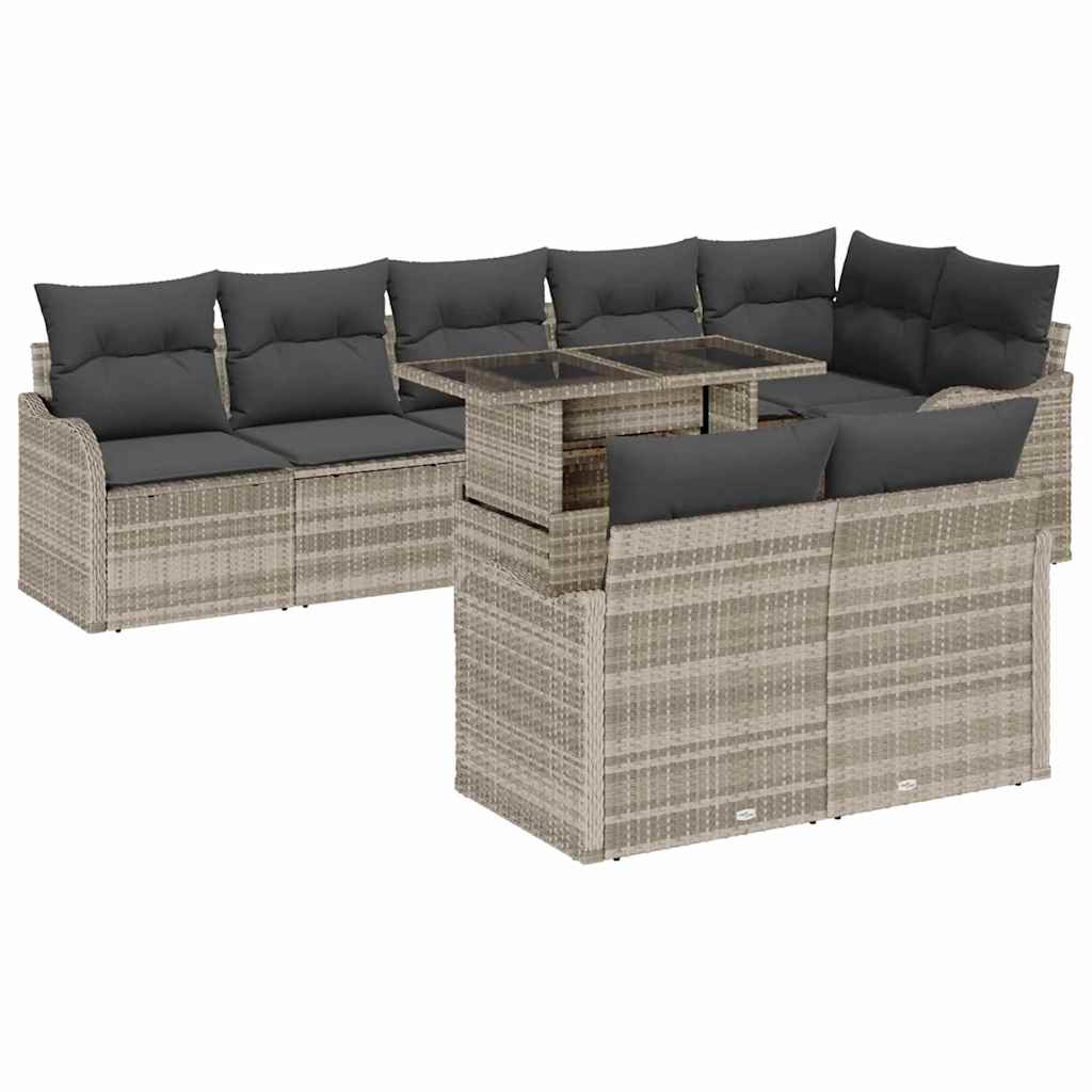 Hálószoba szett párnával 9 pcs Világosszürke Poli rattan