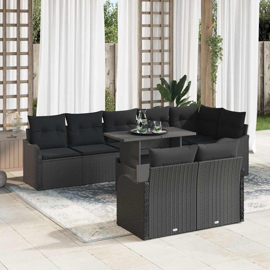 Hálószoba szett párnával 9 pcs Fekete Poli rattan