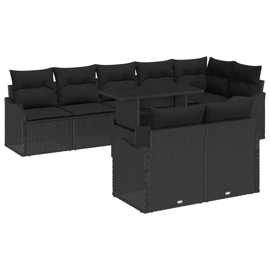 Hálószoba szett párnával 9 pcs Fekete Poli rattan