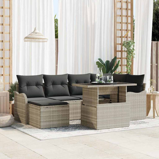 Kerti Kanapé Szett párnával 7 pcs Világosszürke Poli rattan