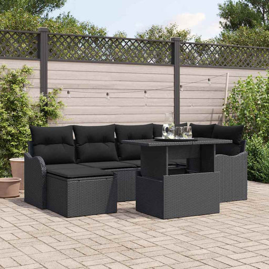 Kerti Kanapé Szett párnával 7 pcs Fekete Poli rattan