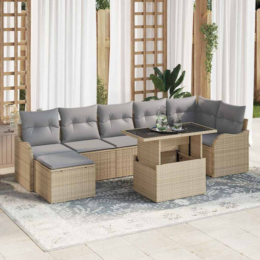 Kerti Kanapé Szett párnával 8 pcs Bézs Poli rattan
