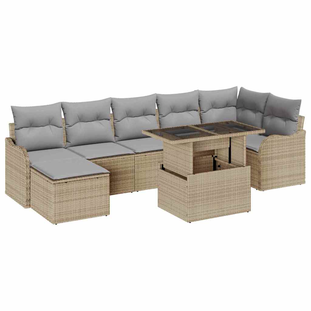 Kerti Kanapé Szett párnával 8 pcs Bézs Poli rattan