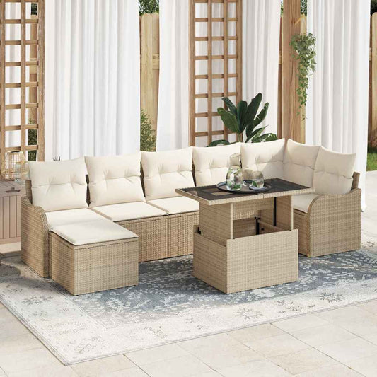 Kerti Kanapé Szett párnával 8 pcs Bézs Poli rattan