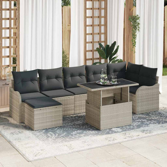 Kerti Kanapé Szett párnával 8 pcs Világosszürke Poli rattan