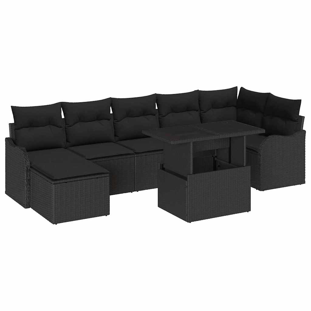 Kerti Kanapé Szett párnával 8 pcs Fekete Poli rattan