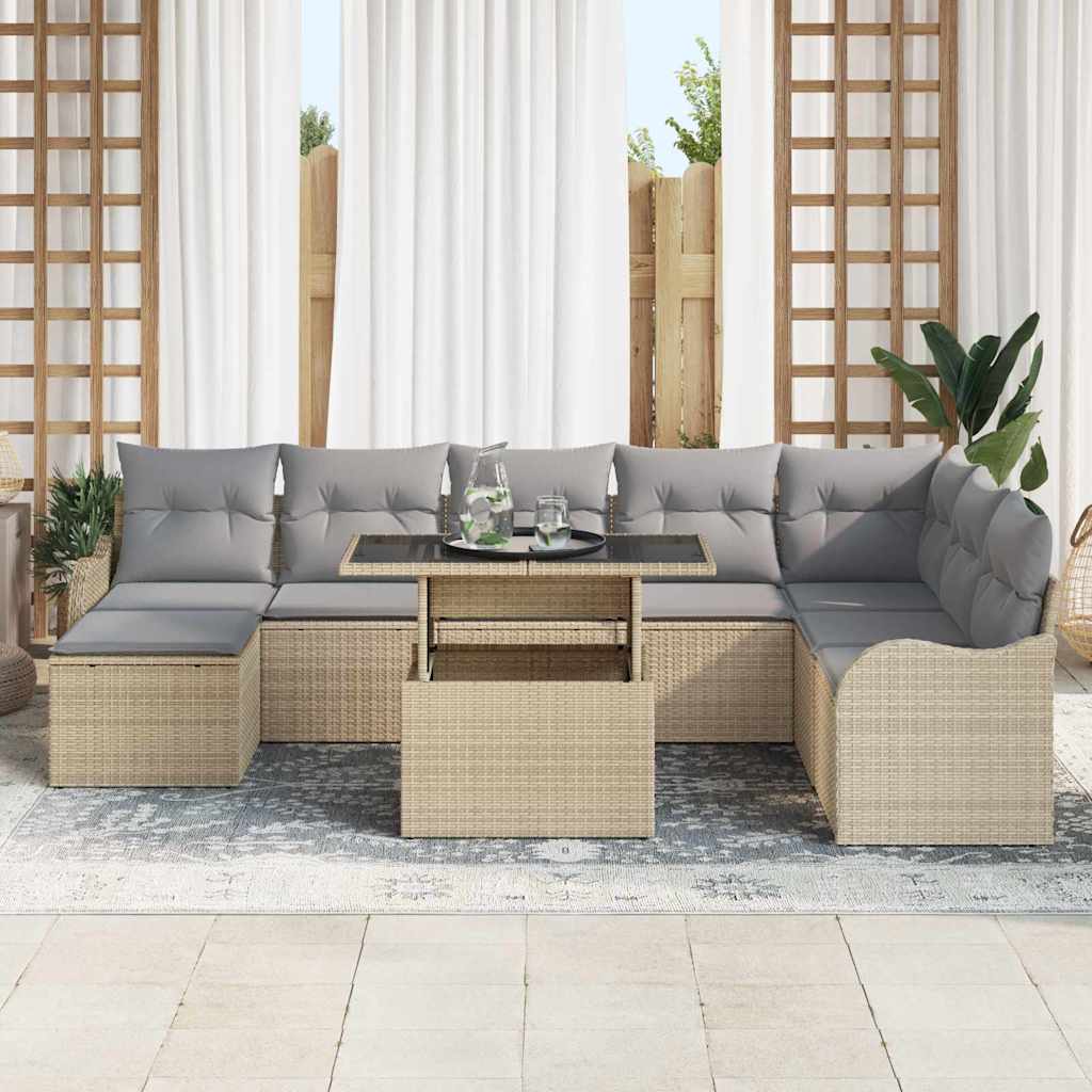 Kerti Kanapé Szett párnával 9 pcs Bézs Poli rattan