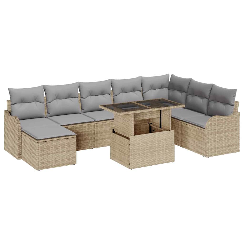 Kerti Kanapé Szett párnával 9 pcs Bézs Poli rattan