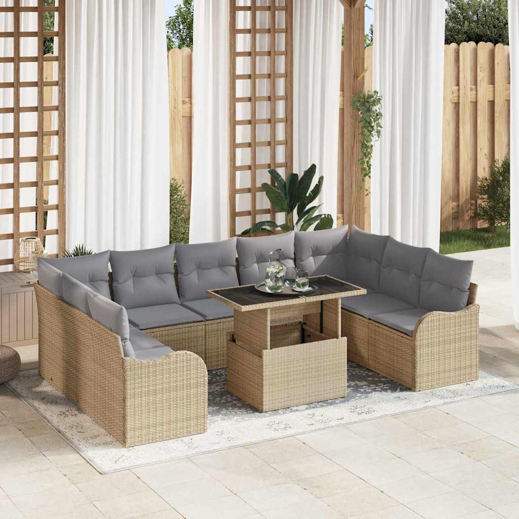 Kerti Kanapé Szett párnával 10 pcs Bézs Poli rattan