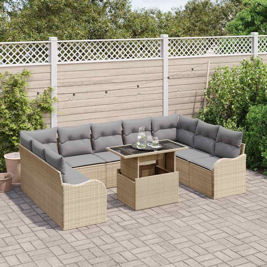 Kerti Kanapé Szett párnával 10 pcs Bézs Poli rattan