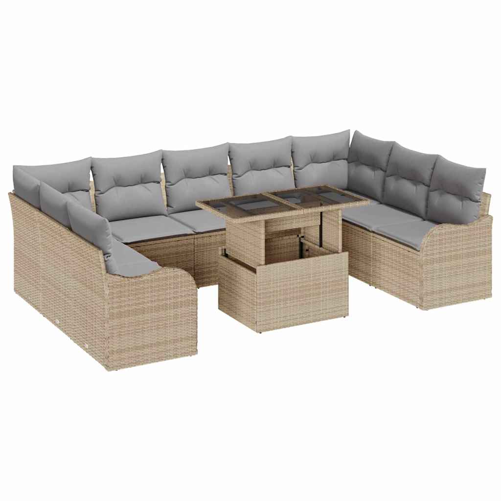 Kerti Kanapé Szett párnával 10 pcs Bézs Poli rattan