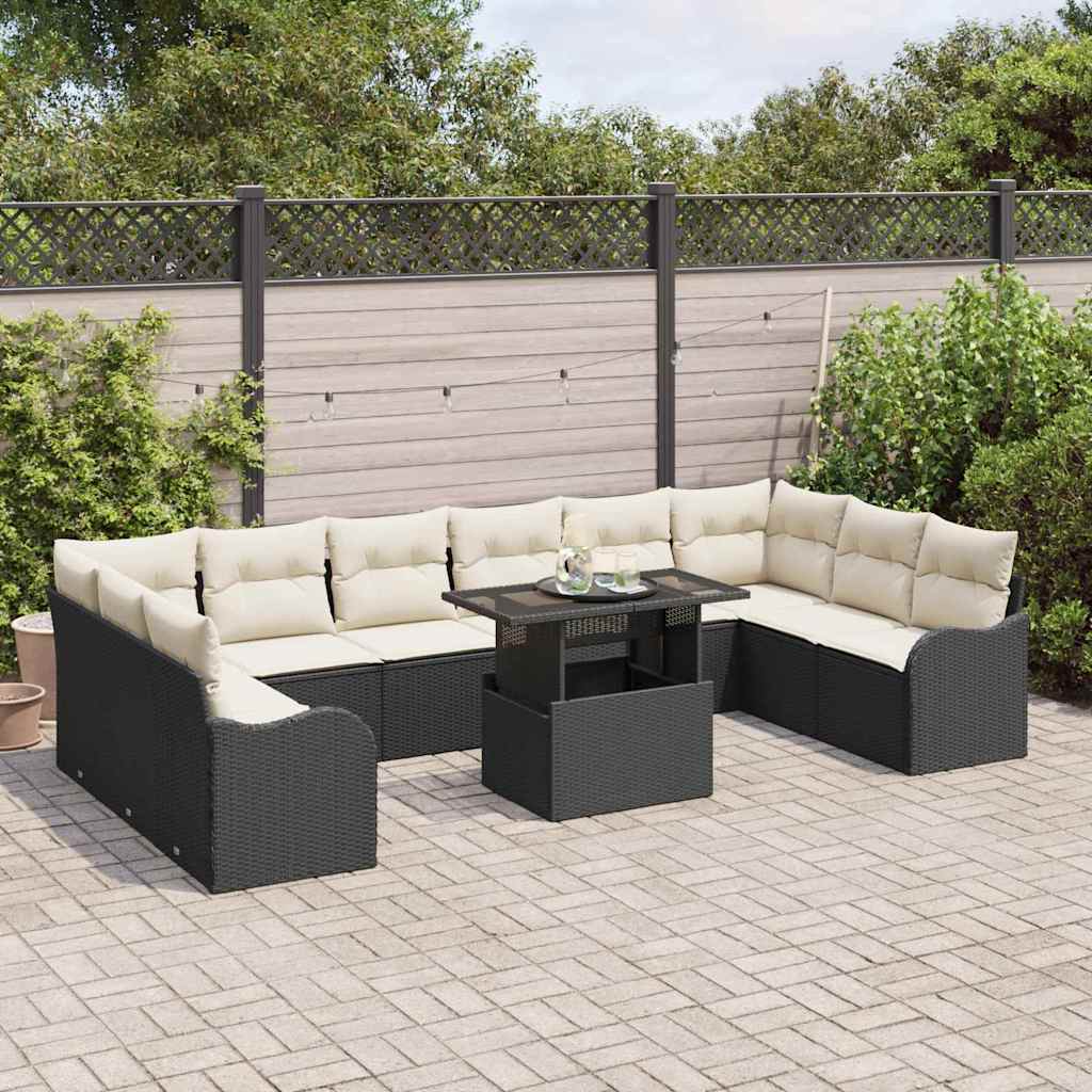 Kerti Kanapé Szett párnával 11 pcs Fekete Poli rattan