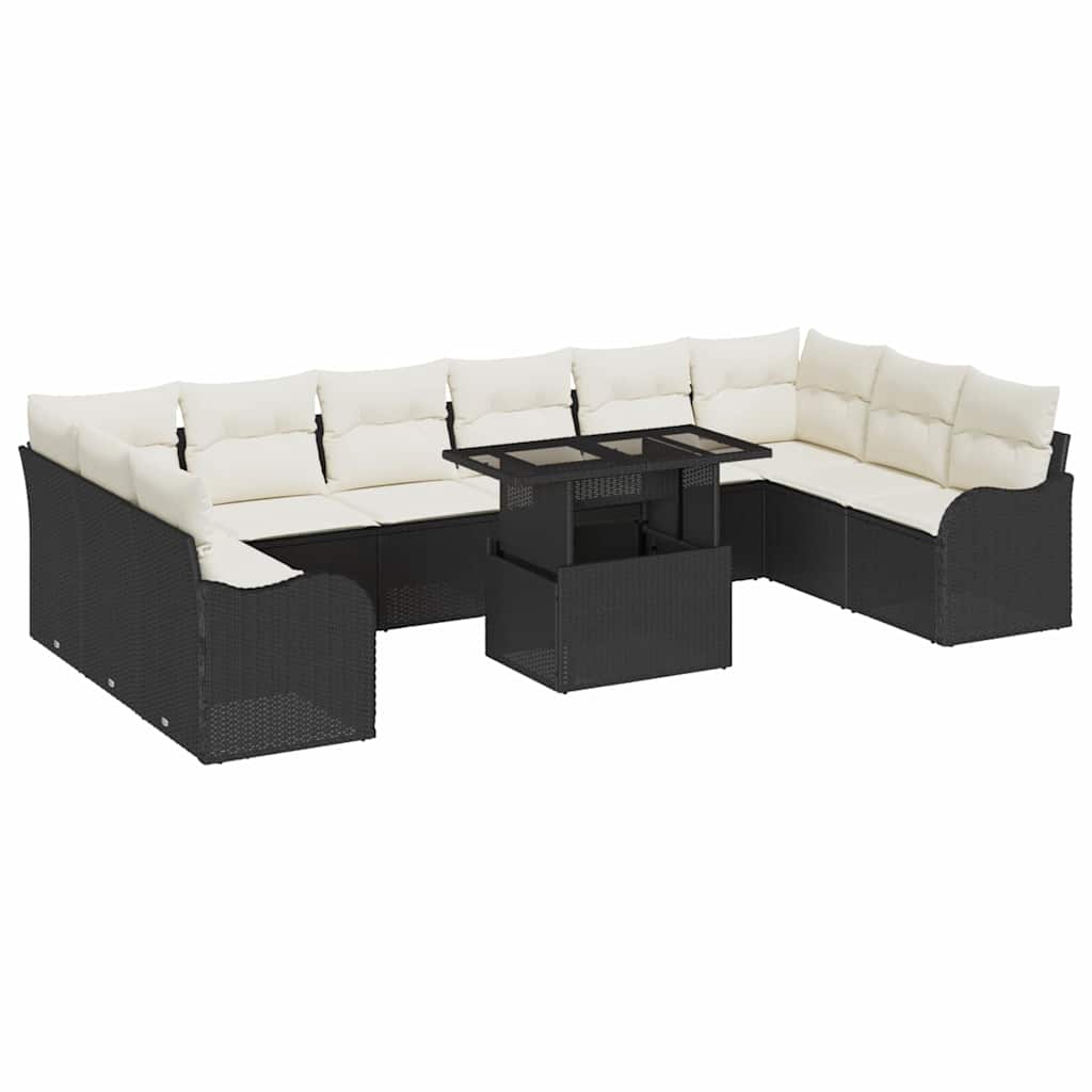 Kerti Kanapé Szett párnával 11 pcs Fekete Poli rattan