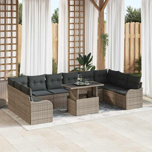 Kerti Kanapé Szett párnával 11 pcs Szürke Poli rattan