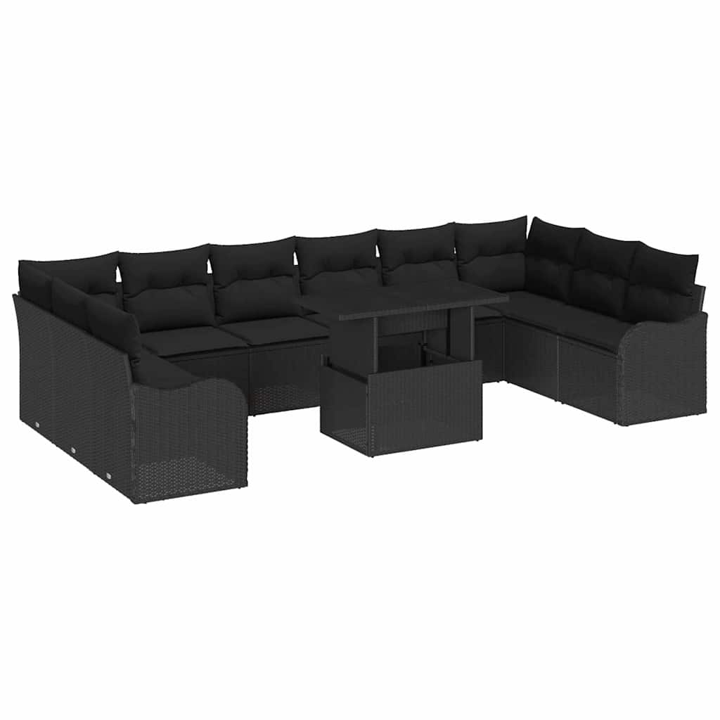 Kerti Kanapé Szett párnával 11 pcs Fekete Poli rattan