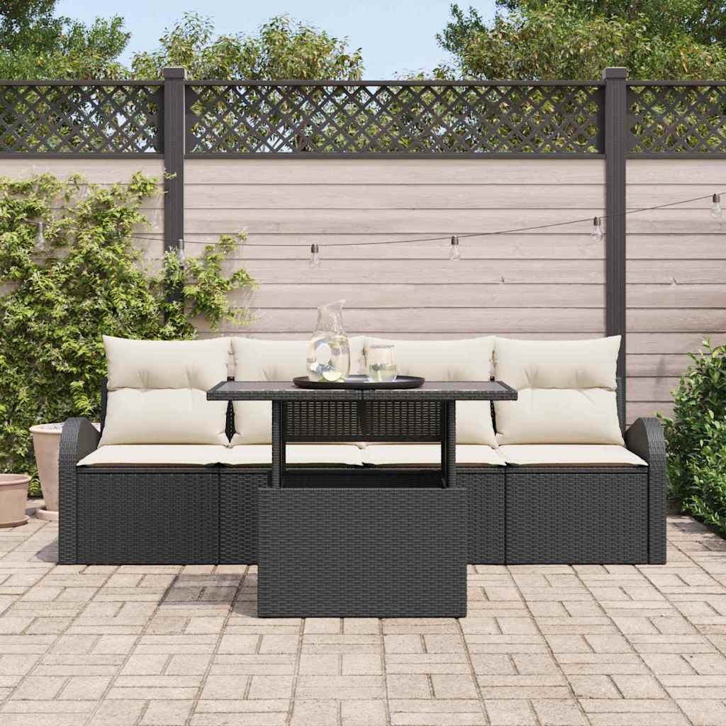 Kerti Kanapé Szett párnával 5 pcs Fekete Poli rattan