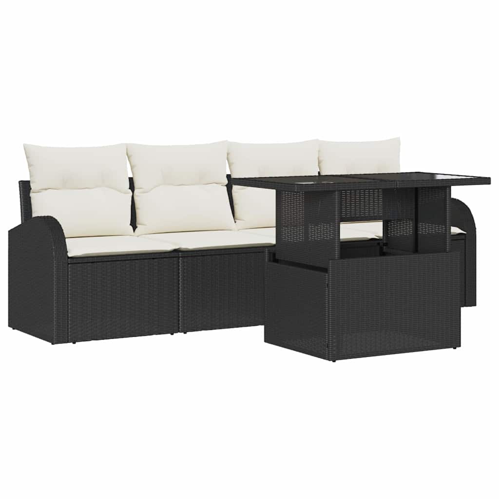 Kerti Kanapé Szett párnával 5 pcs Fekete Poli rattan