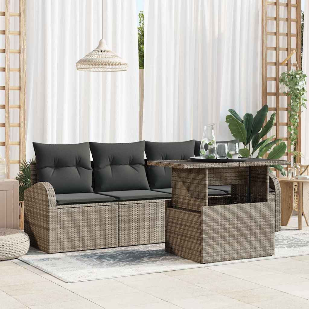 Kerti Kanapé Szett párnával 5 pcs Szürke Poli rattan