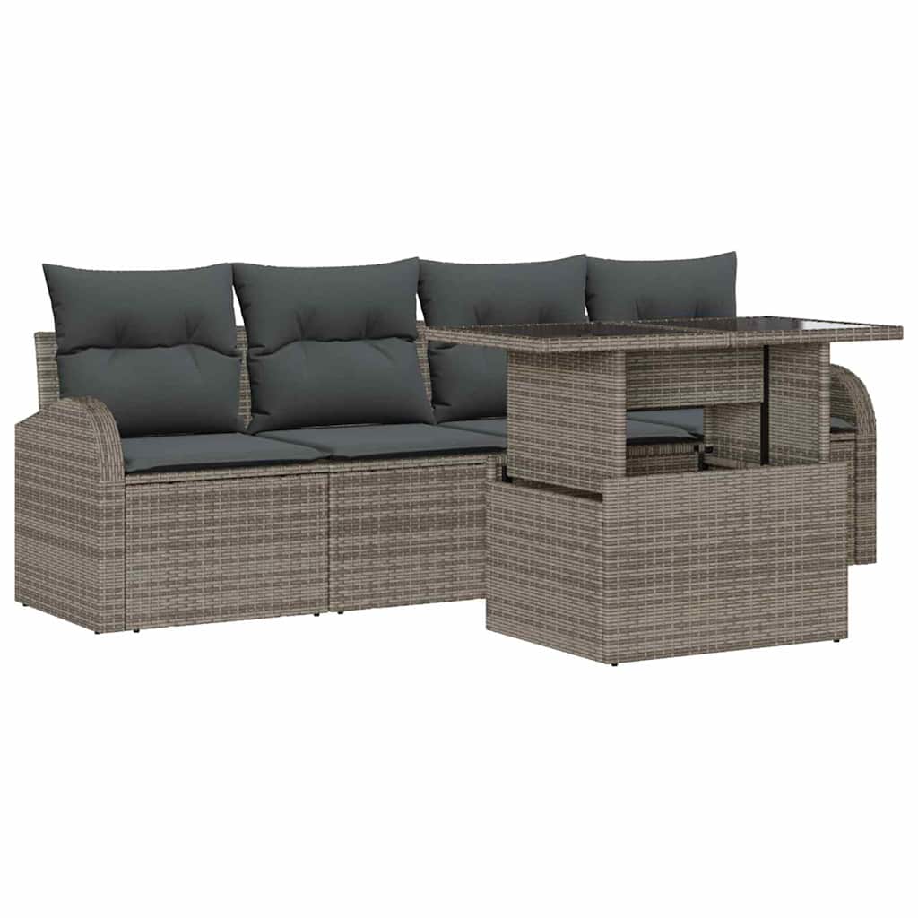 Kerti Kanapé Szett párnával 5 pcs Szürke Poli rattan