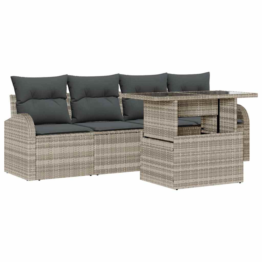 Kerti Kanapé Szett párnával 5 pcs Világosszürke Poli rattan