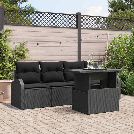 Kerti Kanapé Szett párnával 5 pcs Fekete Poli rattan