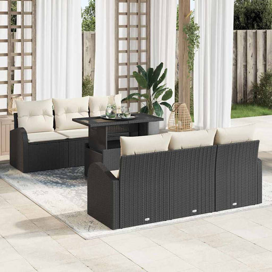 Kerti Kanapé Szett párnával 7 pcs Fekete Poli rattan