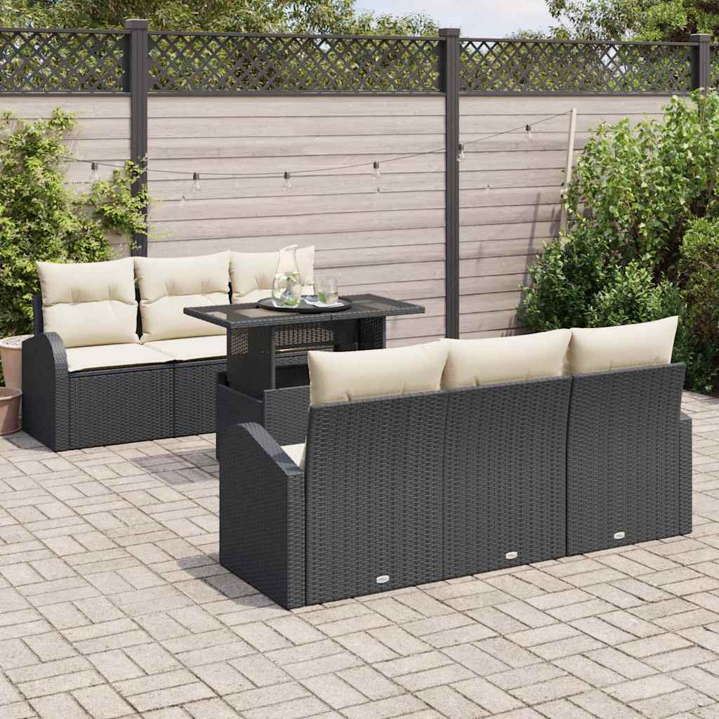 Kerti Kanapé Szett párnával 7 pcs Fekete Poli rattan